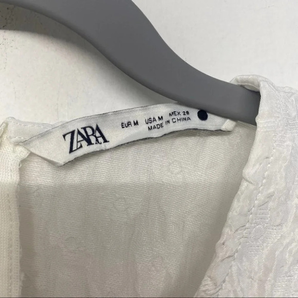 Zara Textured Cropped Balloon sleeve White Blouse M Oversized - Picture 3 of 5